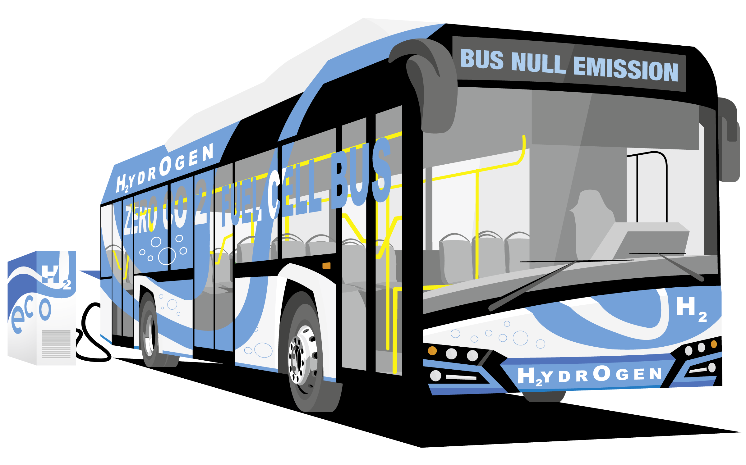 Illustration Wasserstoff-Brennstoffzellen-Bus